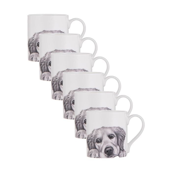 6x Ashdene Peeking Pups Ceramic Drinking Mug Golden Retriever 370ml Animal Art