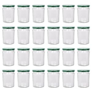 Argon Tableware Glass Jam Jars with Green Lids - 380ml - Pack of 24