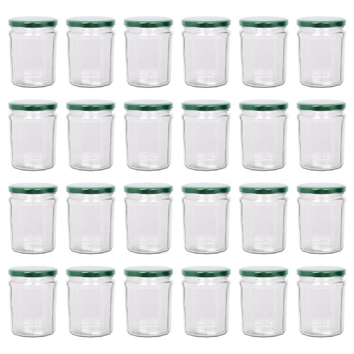 Argon Tableware Glass Jam Jars with Green Lids - 380ml - Pack of 24