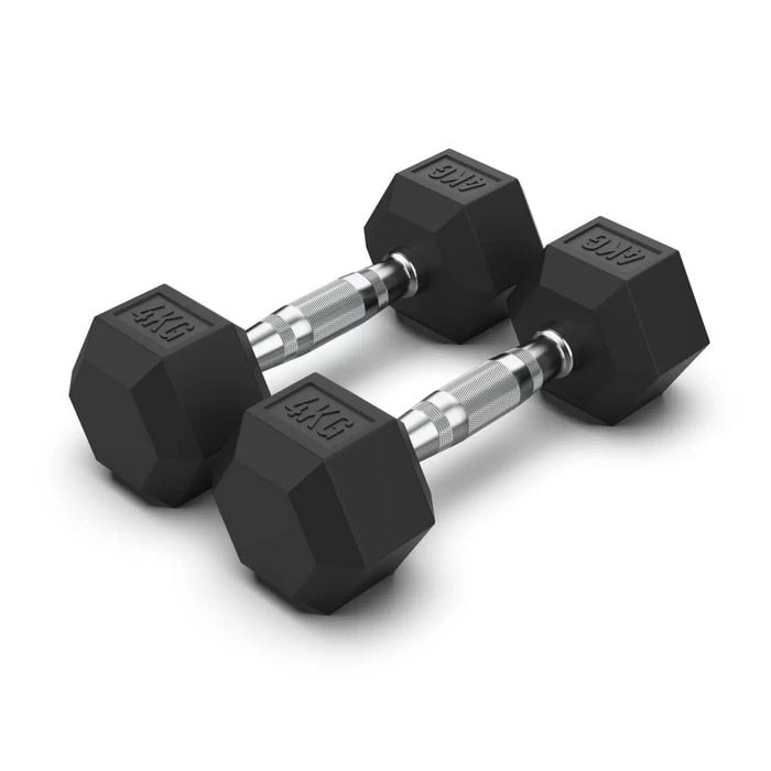 2 Pack of 4kg Dumbell - Total 8kg Hex Rubber Coat Iron Dumbells