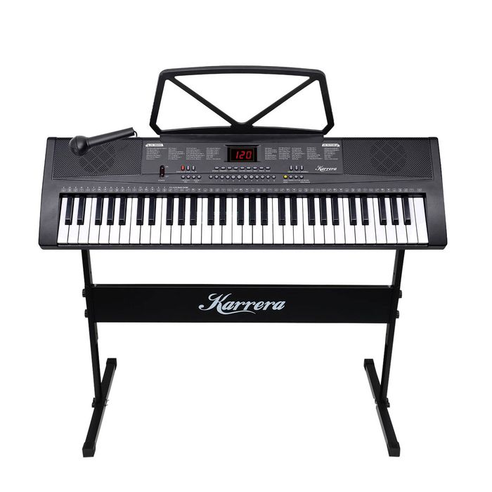 Karrera 61-Key Electronic Piano Keyboard with Stand - Portable Digital Music Instrument for Beginners Black