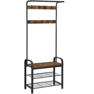 Vintage Coat Rack Shoe Bench, Wood Look Accent Furniture and Metal Frame