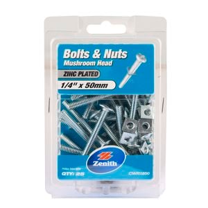 Zenith 1/4" x 50mm Zinc Plated Mushroom Head Bolt And Nut - 25 Pack