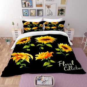 3D Sunflowers Black Quilt Cover Set Bedding Set Pillowcases 08