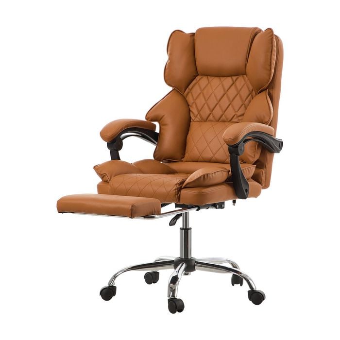 Oikiture Office Chair Adjustable Height Leather Brown