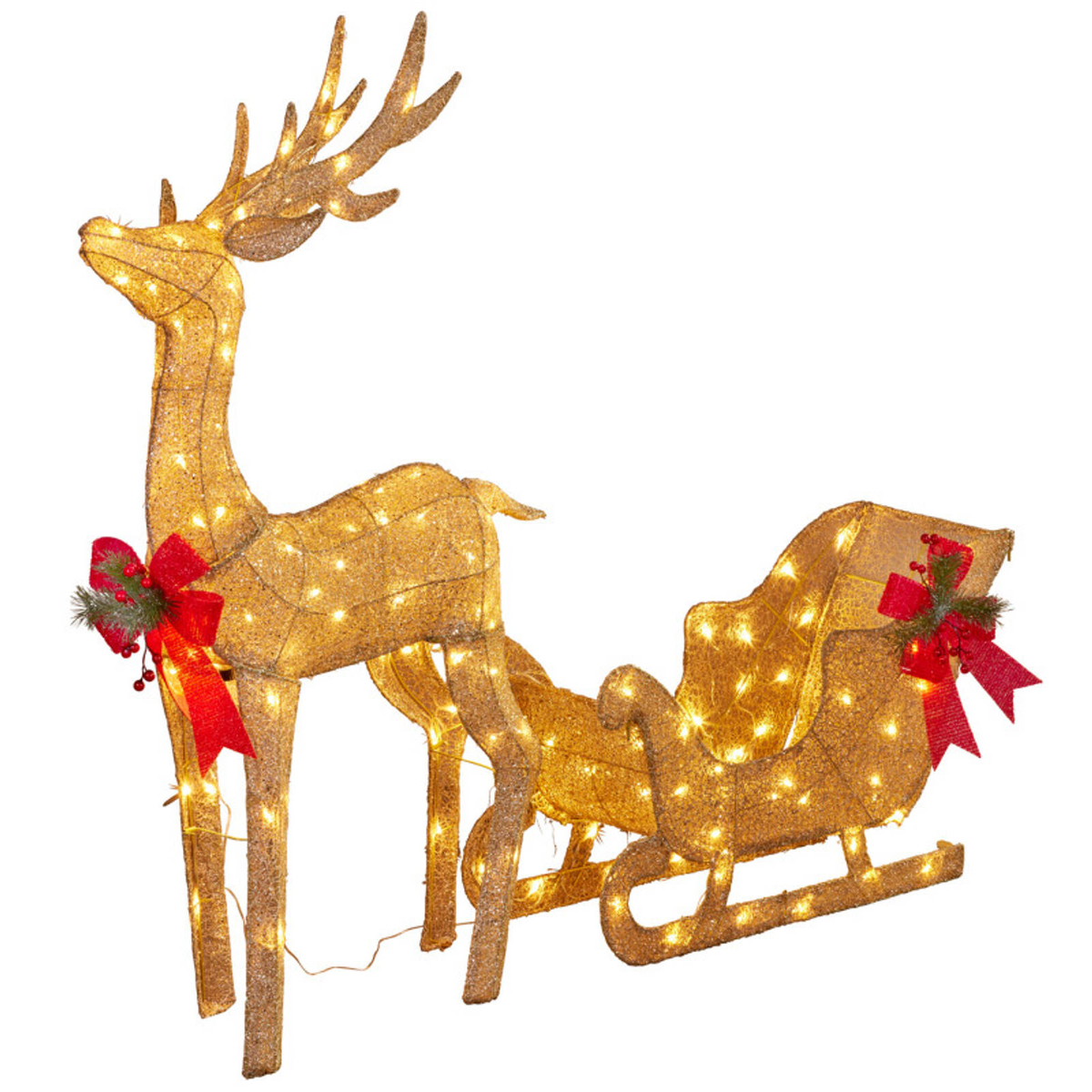 Christabelle Large Christmas Sleigh Reindeer with LED Lights Indoor ...