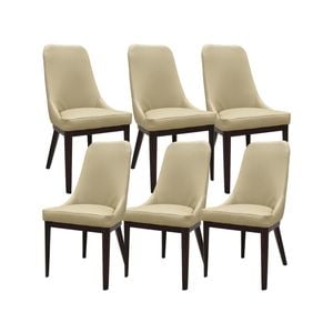 Claire Set of 6 Dining Chair Genuine Leather Solid Rubber Wood Frame - Taupe