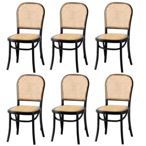 Oikiture 6PCS Dining Chairs Wooden Chairs Rattan Accent Chair Black