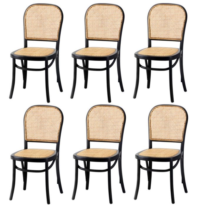 Oikiture 6PCS Dining Chairs Wooden Chairs Rattan Accent Chair Black