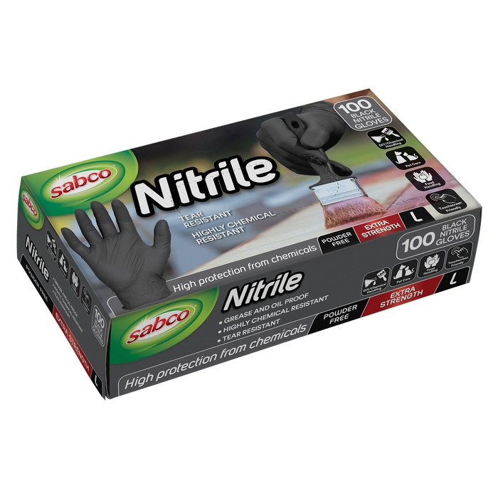 Sabco Large Black Heavy Duty Nitrile Gloves - 100 Pack - Large