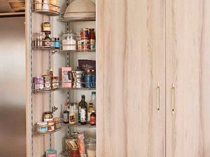 Racks inside pantry for storage and organisation.