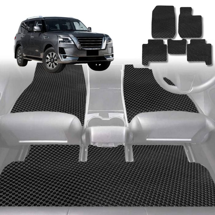 6D Diamond Car Floor Mats for Nissan Patrol Y62 2013-Current-Ultimate Set-Black-Outback GT