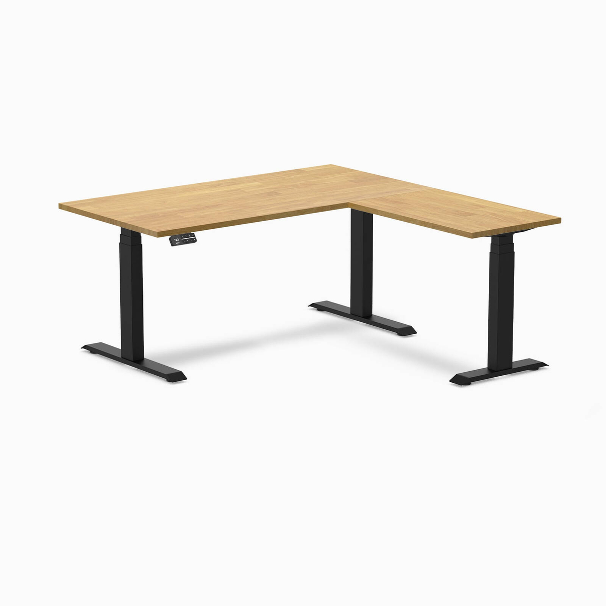 Desky Rubberwood L-Shape Sit Stand Desk Matte Black Frame 150x155cm ...