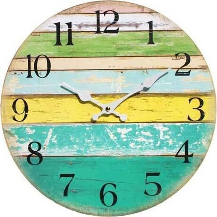 Lvd Weathered Wood Coastal Coloured Board Home Decor Wall Clock 34x34x3cm