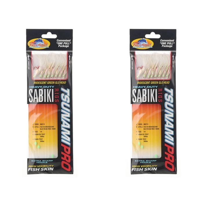 2x Tsunami 8 Red Hook Sabiki Rig - Iridescent Glo Head Flash and Beads Size 14