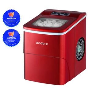 Devanti Ice Maker Countertop, 12KG Portable Ice Cube Machine - Red