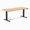 Desky Dual Sublime Teak Scalloped Melamine Sit Stand Desk 180x75cm Matte Black Frame Leg
