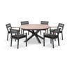 Tuscany Round 1.5m Outdoor Aluminium And Teak Dining Table Charcoal With 6 Capri Chairs & Denim Grey Cushions