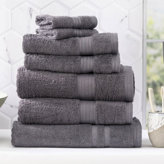 7pc Renee Taylor Stella 650gsm Super Soft Bamboo Cotton Towel Set Charcoal