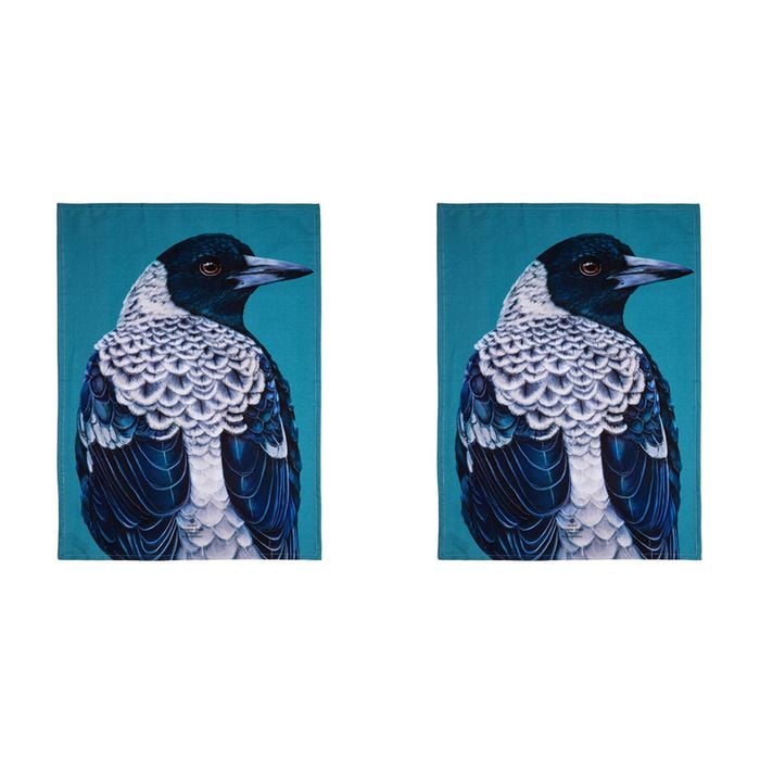 2PK Ashdene Cotton 70x50cm Modern Birds Magpie Kitchen Towel