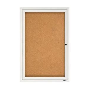 Quartet Enclosed Board Cork W/ Locking Door Aluminium 600x900mm Silver
