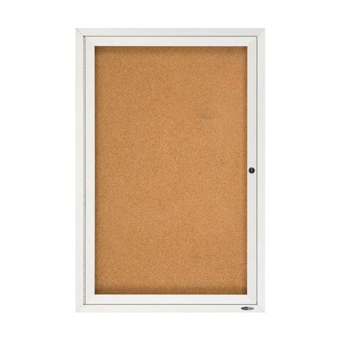 Quartet Enclosed Board Cork W/ Locking Door Aluminium 600x900mm Silver