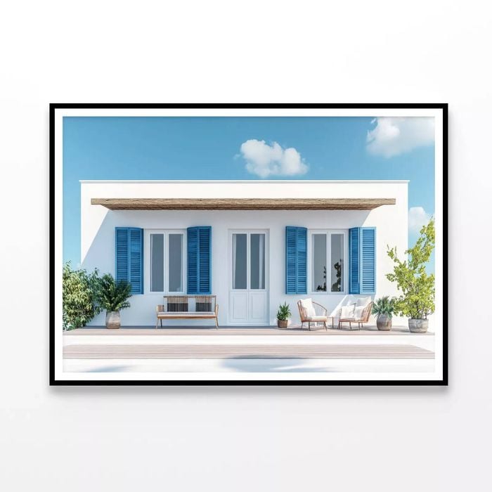 White House with Blue Shutters  Print 100% Australian Made 120x90cm  (Poster)