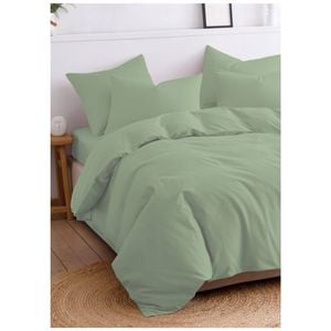 The Lighthouse Washed Cotton Quilt Duvet Cover Bed Set Double Sage Green