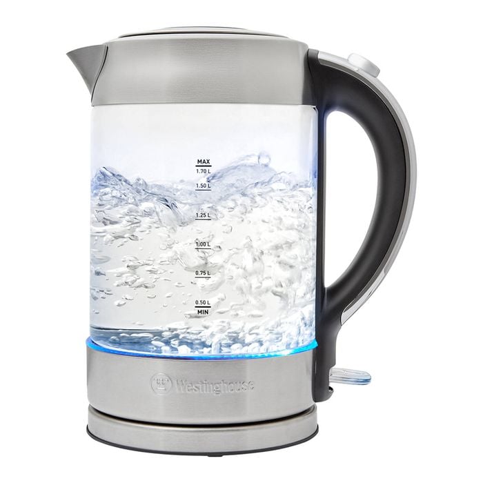 Westinghouse 1.7L 2200W Glass Electric Cordless Kettle- Silver