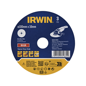 IRWIN 100 x 16mm 36 Grit Fibre Disc - 3 Pack