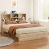 Alfordson Wooden Bed Frame King With Bookshelf Oak