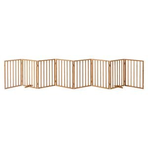 Alopet Wooden Pet Gate Dog Fence Playpen Safety Stair Barrier 8 Panels Natural