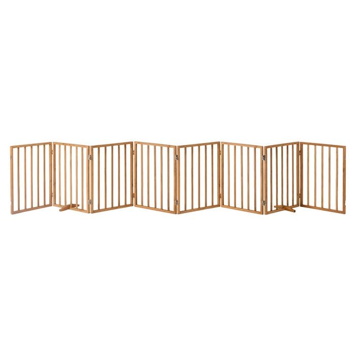 Alopet Wooden Pet Gate Dog Fence Playpen Safety Stair Barrier 8 Panels Natural