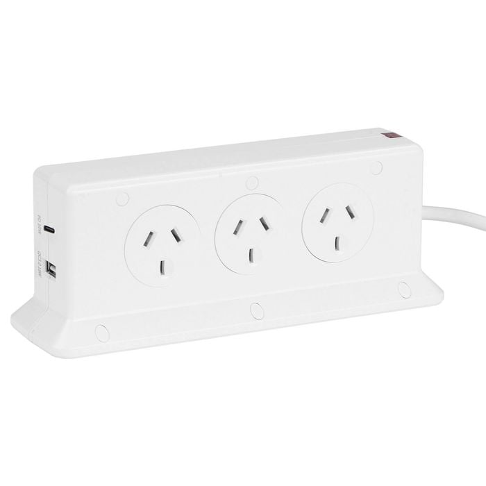 Arlec White 6 Outlet Vertical Powerboard With PD30W Rapid Charging USB A & C