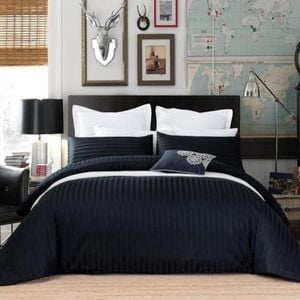 CottonMore 100% Cotton 650TC Sateen Striped Black Quilt Cover Set - Queen