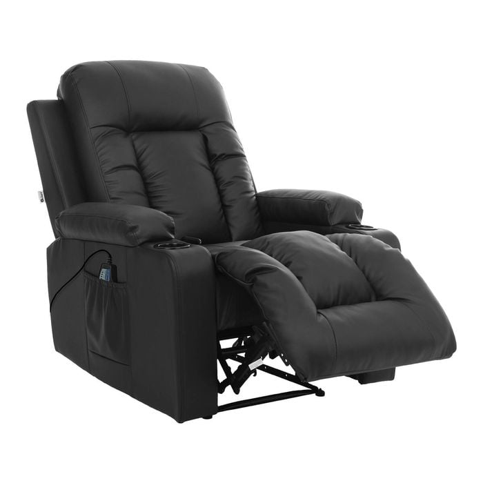 Oikiture Recliner Chair Heated Massage Armchair Lounge Sofa Pu Leather Black