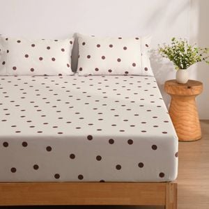 Dreamaker Pippa Polka Dot Fitted Sheet Set Natural King Bed