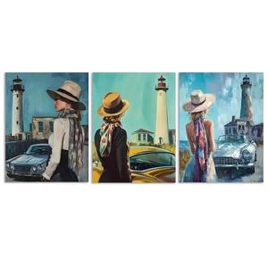 3pcs The girl by the old car  Print 100% Australian Made 3 x 40x60cm (Metal Print)