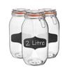 Argon Tableware 3x Glass Storage Jars & Labels Set - 2l/70.3oz 4 Colour Seals Airtight Kitchen Storage Container Preserving Jar
