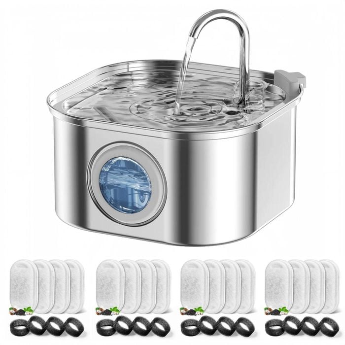 Yes4pets 3.2l Automatic Electric Pet Water Fountain Dog Cat Stainless Steel Dispenser With 17x Filters