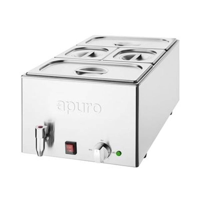 Apuro Bain Marie With Tap And Pans 21l 2x1/3 And 2x1/6 Gastronorm Pans 327x645x432mm Commercial Kitchen Food Warmer