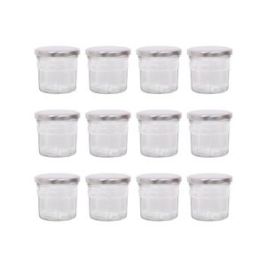 Argon Tableware 130ml Glass Jam Jars With Airtight Silver Lids - Set Of 12 Empty Screw Top Kitchen Storage Preserving Jar