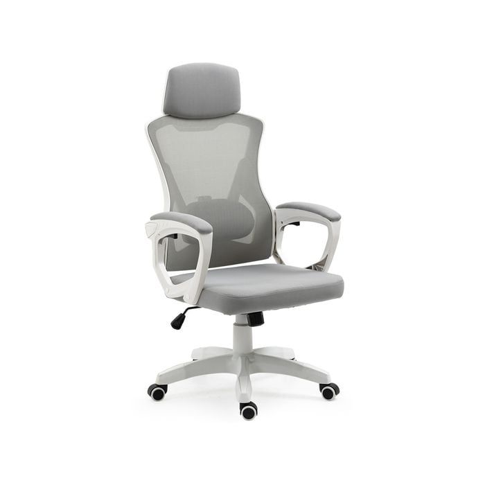 FORTIA Ergonomic Office Chair, Height Adjustable Lumbar Support, White/Grey