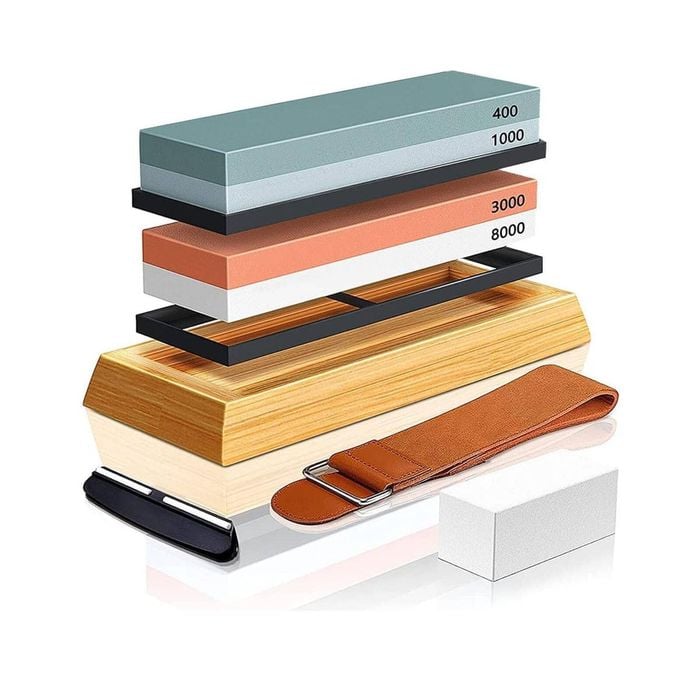 Knife Sharpening Stone Set - 2-Sided Grit 400/1000 3000/8000 Kitchen ...
