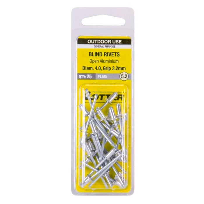 Otter 4.0 x 3.2mm Open Aluminium Blind Rivets - 25 Pack