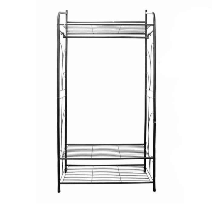 P&P Black Metal Clothes Rack Garment Rack with Top and Bottom Shelves