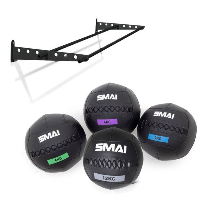 Smai Wall Balls - 31kg Set With Wall Rack - Black