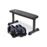 2x Powertrain 24kg Blue Adjustable Dumbbell  w/ 10437 Adidas Bench