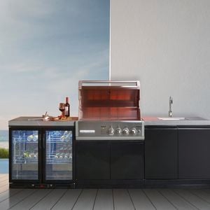 gas burner bbq on a red and black background