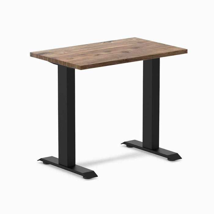 Desky Fixed Height Mini Natural Walnut Hardwood Desk 800 X 500mm Matte Black Frame